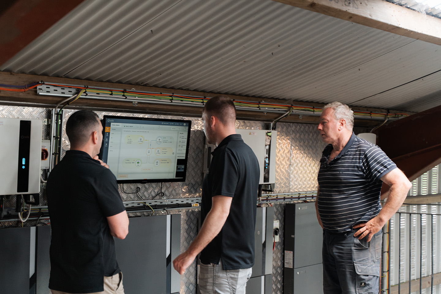 farmers checking solar feed reports